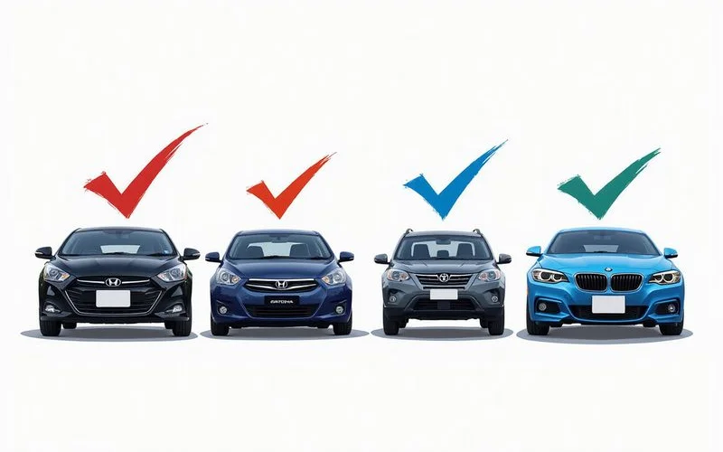 Car make badges with checkmarks: Proton, Perodua, Honda, Toyota, BMW
