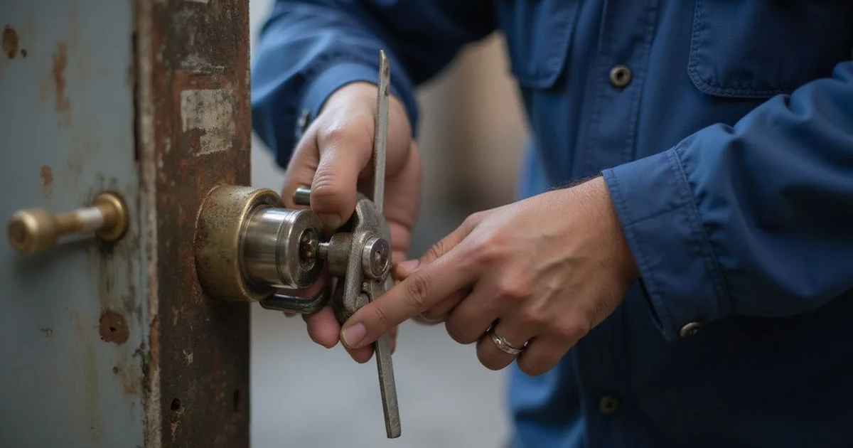 Locksmith hands using a tension wrench and pick on a euro cylinder lock