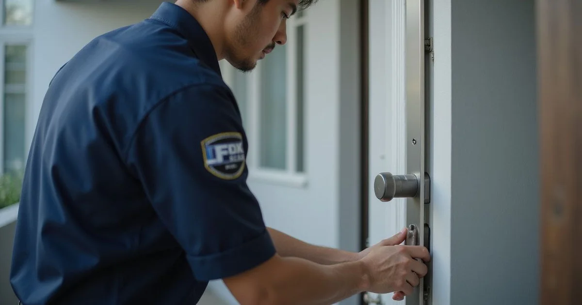 Person unlocking a modern push-pull smart lock with a fingerprint on a Malaysian home door